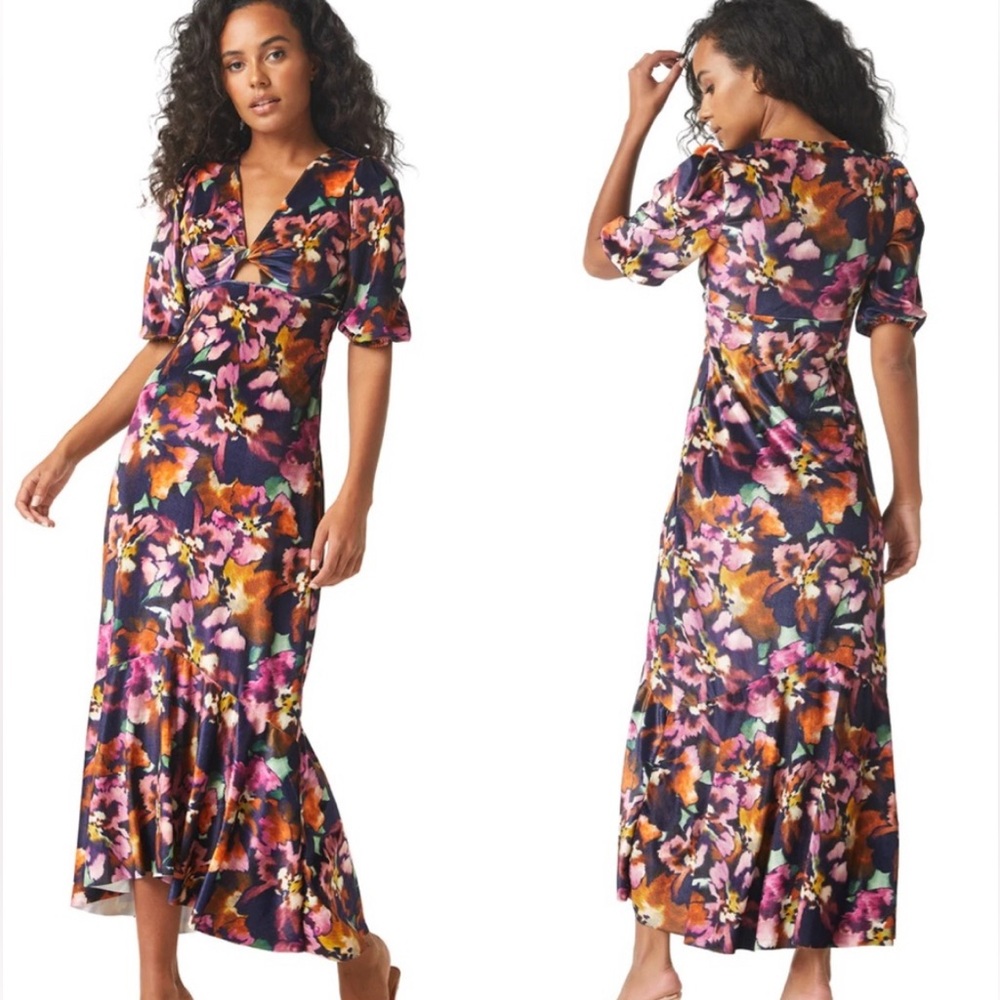 MISA | XS Wallis Twisted Floral Fluted Dress in Libra Fleur print